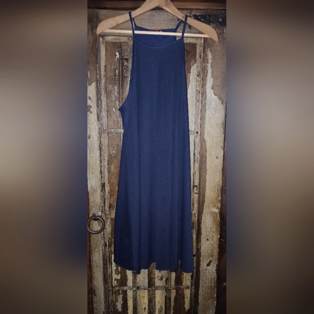L Navy Blue Casual Sun Dress